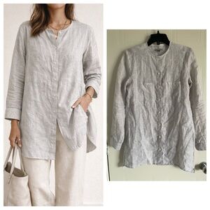 Jennifer Glasgow S 100% Linen Button Front Tunic Shirt Minimalist Lagenlook